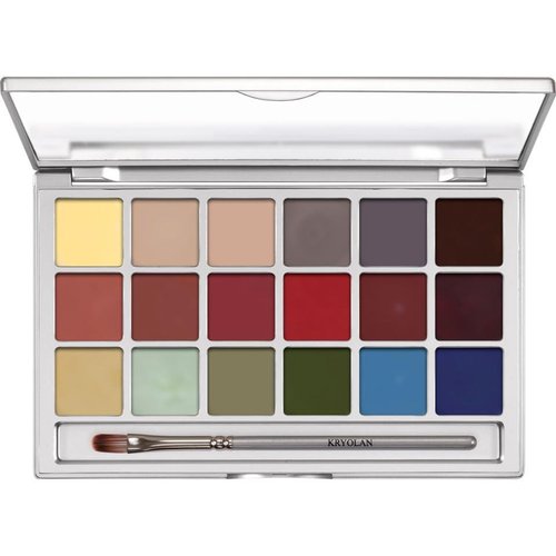 Kryolan Coloring Vision Special Effects Makeup Palette, 18 Colors (Effect) | Highly-Pigmented Creamy Stage Makeup | Professional Theater, Cosplay, Costume, SFX Face Paint Palette With Mirror & Brush…