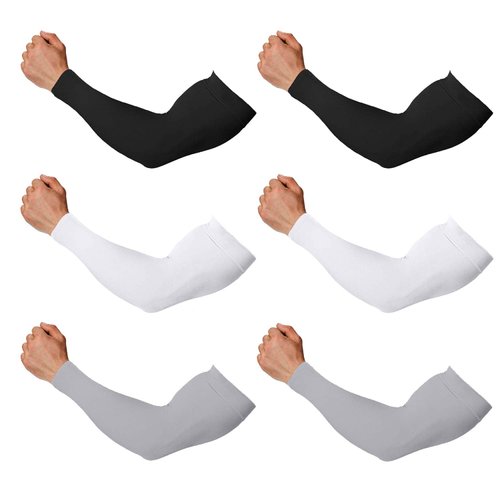 Arm Sleeves for Men and Women, Sleeves to Cover Arms for Men and Women, Gaming Sleeve, UV Protection Cooling Arm Sleeves, 6-Pairs Anti-Slip Compression Sun Sleeves for Outdoor Sports Black+White+Grey