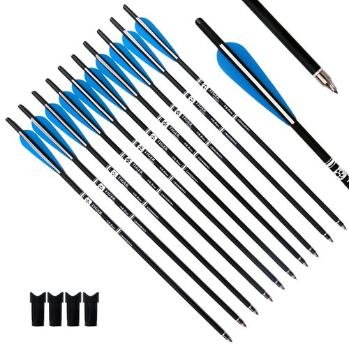 Tiger Archery 20inch Hunting Archery Carbon Arrow Crossbow Bolts with 4" vanes Feather and Replaced Arrowhead/Tip(Pack of 12) … (Blue)