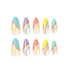 Hkanlre Almond Press on Nails Medium Swirl Fake Nails Acrylic Cute False Nails Full Cover Glossy Nails for Women and Girls 24PCS