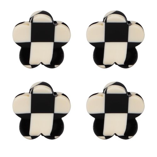 4pcs Checkered Small Flower Hair Clips for Women Girls Mini Tiny Claw Clips for Hair Styling Blac...