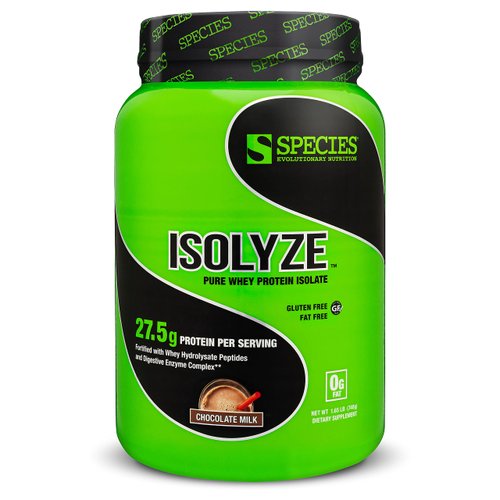 Species Nutrition Isolyze Whey Protein Powder, 100% Whey Isolate Protein, Whey Protein for Muscle Building, 27.5g Protein Per Scoop, No Sugar & Low Fat Protein (Chocolate Milk, 22 Servings)