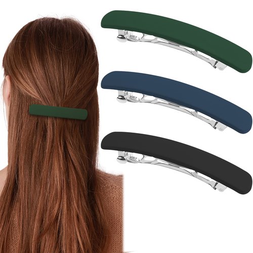 3 Pcs Matte French Hair Clips Flat Hair Barrettes Strong Hold Vintage Hair Clips Cute Hair Styling Clips Metal Snap Hair Clasps Accessories for Women Girls (Blue+Green+Black)