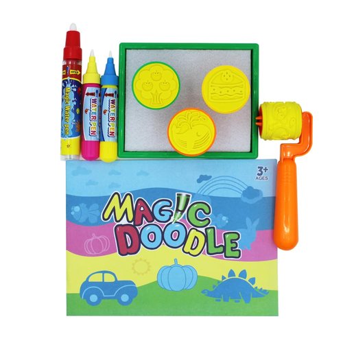 HOMSEEK 9Pcs Water Doodle Replacement Pens,Aqua Drawing Doodle Tool with Brush,Pen,Stencils and Learn to Draw Books for Doodle Mat Water Book