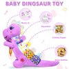Baby Dino Musical Stuffed Animal Toys for 0-3-6-9-12 Months，Infant Dinosaur Tummy Time Toys with Crinkle Sound Paper，Teether，Textures & Rattles for Newborn Boys Girls Birthday Gifts，Purple