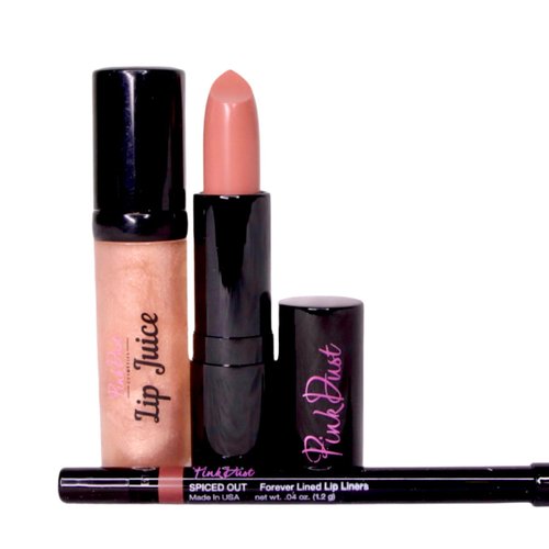 Pink Dust Vanilla Latte Lip Combo - (Pack of 3) Lips Makeup Kit - Lipstick, Liquid Lipstick & Lip Liner Combo Set - Spiced Out Liner, Angelina Lipstick And Lip Juice Lip Gloss Long Lasting
