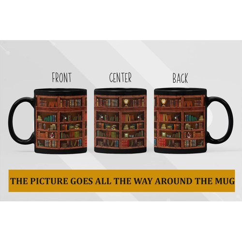 2IMT Library Bookshelf Mug Gifts For Book Lovers Women - Library Coffee Mug Book Coffee Mug Book Mug Book Club Cup Bookish Items Bookworm Mug Librarian Book Lovers Gifts for Readers Writer Black 11oz