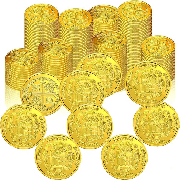 100 PCS Pirate Coins Plastic Pirate Treasure Hunt Coins Toys Party Favors Fake Gold Coins Toys Party Supplies Pirate Adventure Themed Party Favors (100PCS)