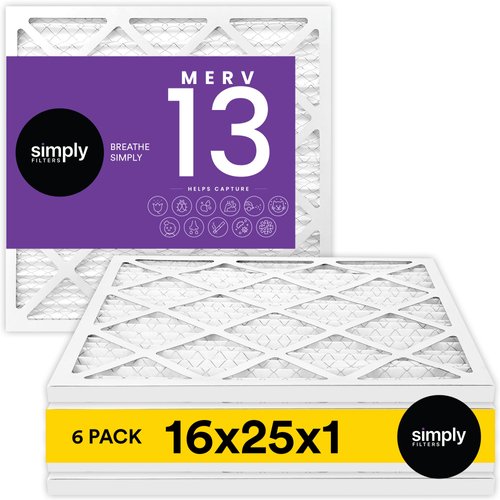 Simply by MervFilters, 16x25x1 Air Filter, MERV 13, MPR 1500, AC Furnace Air Filter, 6 Pack
