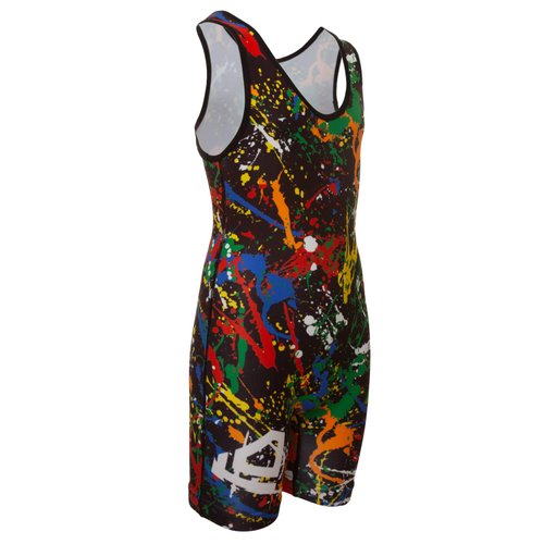KO Sports Gear - Unisex Wrestling Singlet (Paint Splatter, Adult Small)