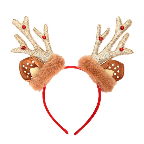 Macute Christmas Antlers Headband Deer Ears Headbands Party Cosplay Sequins Antlers Hair Band Christmas Hair Accessories (Gold, Universal)
