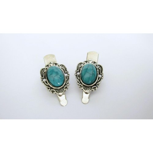 Generic 2 extra small metal turquoise blue stone alligator hair clip fine thin hair