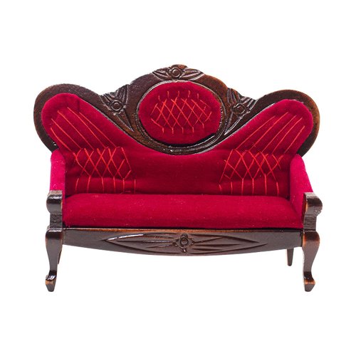 1:12 Miniature Mini House Furniture Vintage Red Wooden Carved Sofa for Miniature Accessories Furniture Decoration Birthday
