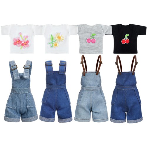 Bencailor 8 Pieces Christmas Doll Clothes 11.5 Inch Elf Doll Accessories Elf Sweaters Denim Pant Regular Outfit Clothing(T Shirt and Suspender Trousers)