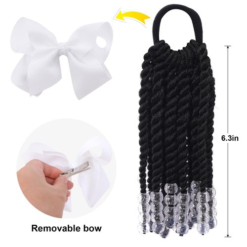Kids Braid Ponytail dreadlock Extension with Bowknot Tie Clip in Braids Hair Extensions Wig Thin Dreads Extensions for Children Girls kids Wigs Synthetic Hairpiece Black Color Natural Soft