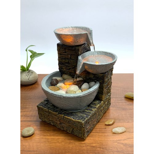 Nature's Mark 6" H Cascading Bowl and Brick LED Fountain (Adapter Included Free)
