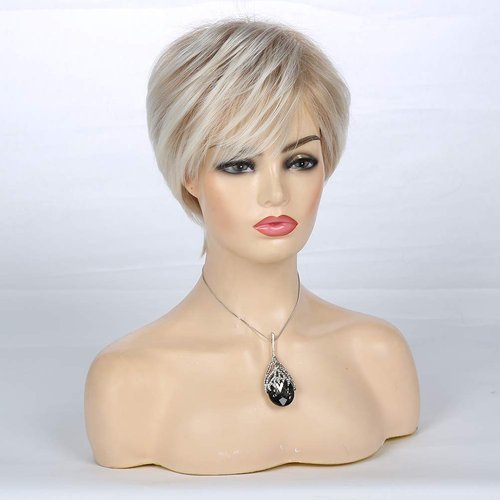 Wiwige Short Layered Blonde Wigs for Women Synthetic Heat Resistant Cosplay Pixie Wig with Wig Cap