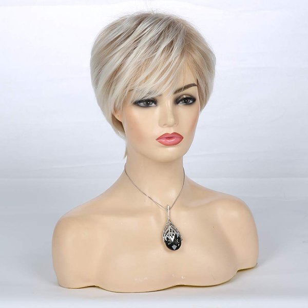 Wiwige Short Layered Blonde Wigs for Women Synthetic Heat Resistant Cosplay Pixie Wig with Wig Cap