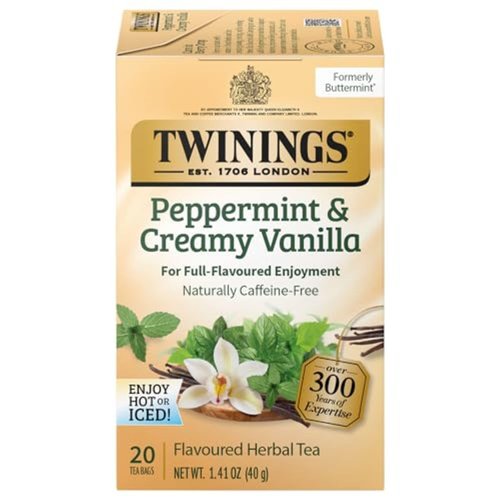 Twinings Peppermint &amp; Creamy Vanilla Herbal Tea Individually Wrapped Bags, 20 Count (Pack of 6), ...