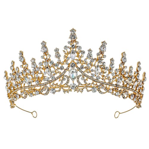 Samky Gold Bride's Bridal Hair Accessories Rhinestone Wedding Tiara Crown Crystal Headpiece
