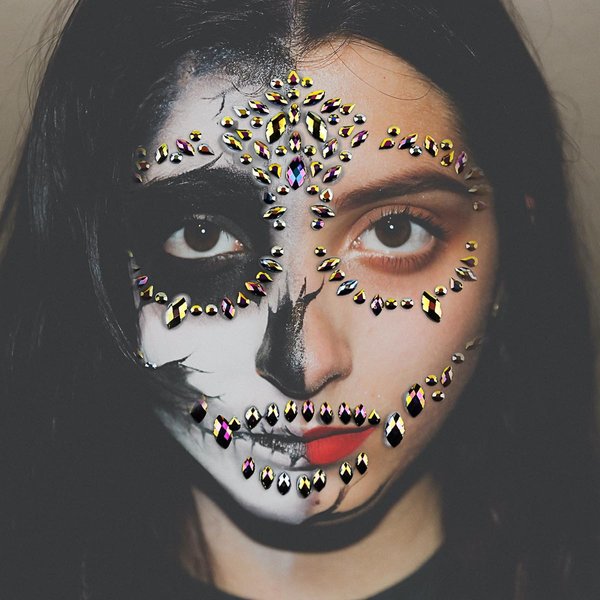 Halloween Sugar Skull Face Gems Jewels Skull Temporary Rhinestone Face Tattoo Day Of The Dead Face Decal Tattoo Stickers For Halloween Festival Rave Party Festival Accessories (Black Gold)