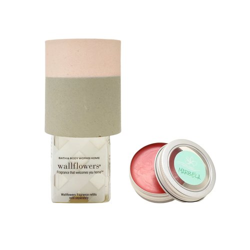 Bath & Body Works Two-Tone Pink and Gray Wallflowers Fragrance Plug and a Strawberry Lip Balm