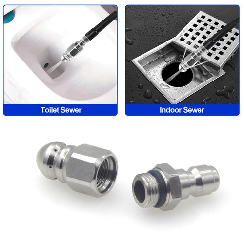 MIZORLIE Pressure Washer Sewer Jetter Nozzle with Stainless Steel, Mini Compact Durable Sewer Jet Nozzle,Pressure Drain Jetter Hose Nozzle,1/4'' Quickly Connector, 5000 PSI (1 set)
