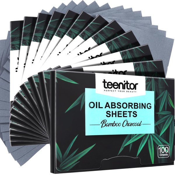 Teenitor 1200 Counts Oil Absorbing Sheets for Face, Oil Blotting Sheets for Face, Bamboo Charcoal Blotting Paper for Oily Skin Face Oil Sheets, Oil Wipes for Face Oil Control Film