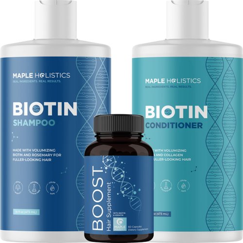 Biotin for Hair Growth Treatment Set - Biotin Shampoo and Conditioner Set Sulfate Free plus Hair Loss Supplement for Women & Men with Saw Palmetto Horsetail Collagen and Keratin (2 Month Supply)