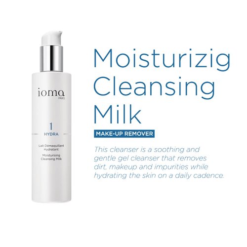 IOMA Paris - HYDRA Moisturizing Cleansing Milk - Hydrating and Cleansing Face Gel that Removes Makeup and Moisturizes Skin, Make-Up Remover for All Skin Types, (200 ml)