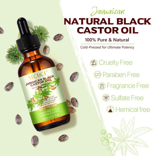 HELTURE All Natural Hair-treatment Organic Castor Oil for Hair Growth and Moisturizing Massage Oil for Hair and Body Skin Care, Jamaican Black Castor Oil 2.02 Fl Oz