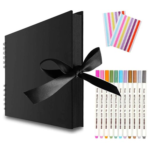 EVNEED 11.5 x 8.5 Inch Scrapbook Photo Album,Wedding Guest Book Anniversary Memory Scrapbooking,Wedding Photo Album with DIY Accessories Kit for Craft Paper DIY,Xmas Gift,80 Pages (40 Sheets),Black