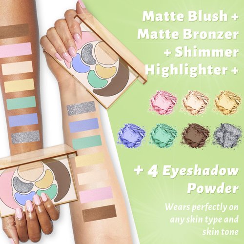 UCANBE All in One Makeup Kit - 4 Shimmer Matte Eyeshadow, 1 Pink Blush, 1 Bronzer Contour, 1 Illuminator Highlighter Makeup Palette Make Up Sets for Women Girls Teens Gift (06 Bucolic Makeup Palette)