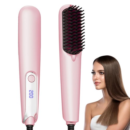 XYOUWEI Hair Straightener Brush, Hair Straightener Comb 4 Temp Settings Portable Mini Hair Straightening Brush for All Hair Types