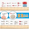 Aoriher 23 Pieces 1:12 Miniature Dollhouse Tools Dollhouse Metal Repair Tool Miniature Scene Model Work Tools with 2 Tin Boxes for Dollhouse Decoration Child Pretend Toy DIY Crafts Ornament