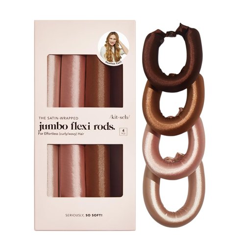Kitsch Satin Heatless Curling Rod- XL Heatless Hair Curler w/Reliable Snap - Heatless Curls Overnight - Soft Hair Rollers to Sleep In - No Heat Curls Overnight Curlers for Short Hair - 4pcs -Rosewood