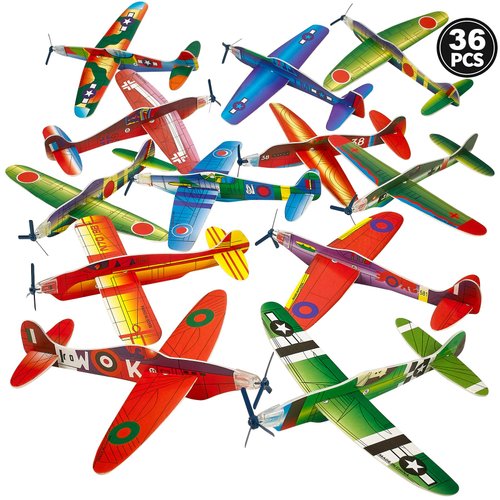 Bedwina Glider Planes Bulk - Pack of 36-8 Inch Bomber Airplane Gliders for Kids, Foam Birthday Party Favor Kits and Prize Reward Toys