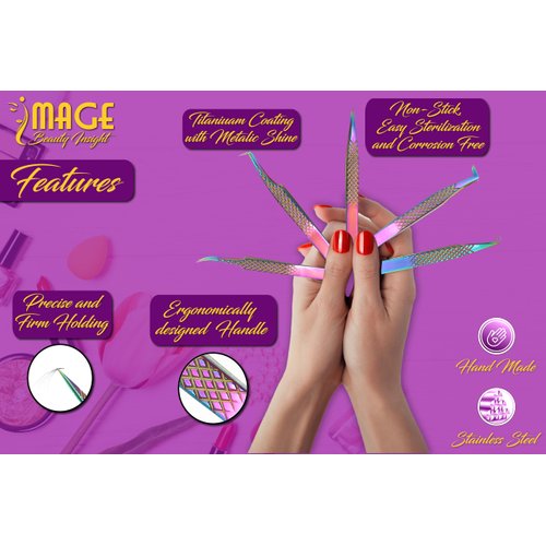 Image Lash Tweezers Set, 5 Pcs Stainless Steel Tweezer Set With Leather Case, Professional Eyelash Tweezers For Extensions With Titanium Coated Tips, Eyelash Extension Tweezers (Multi-Color)