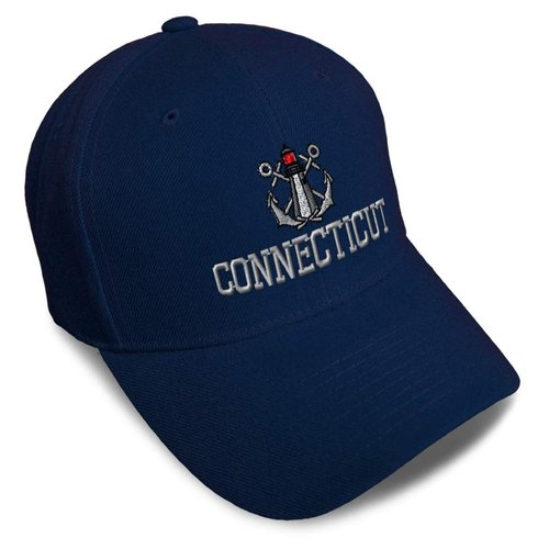 Baseball Cap Anchor and Light House Connecticut Embroidery Acrylic Dad Hats for Men & Women Strap Closure Navy