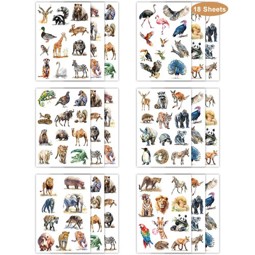 195 Pieces Safari Animals Temporary Tattoos Stickers,18 Sheets Realistic Jungle Themed Tattoos Stickers Party Decoration favors for Kids Girl Boys Birthday Baby Shower Party Decoration Supplies