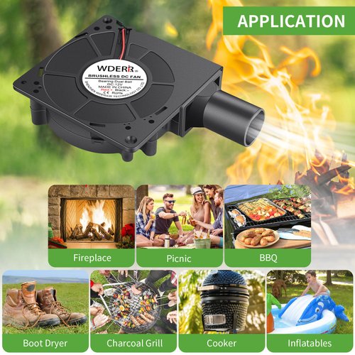 WDERAIR 120mm 12v AC Brushless BBQ Blower Fan with Speed Controller for Squirrel Cage Centrifugal Air Blower、Ventilation or Replacement inflatables and charcoal starter、Barbecue Camping