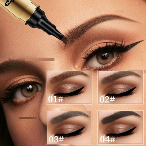 3D Four-Tip Eyebrow Pen & Eyeliner Duo - Waterproof, Long-Lasting, Smudge-Proof, Easy to Use for Perfect Brows and Defined Eyes - Black Eyebrow Pencil & Black Eyeliner