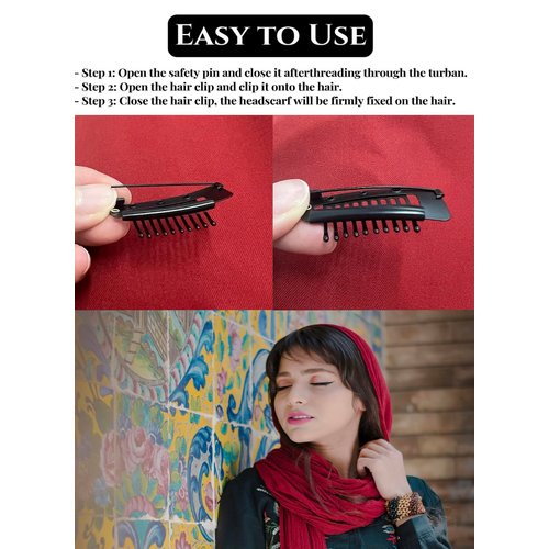 10pcs Chunni Clips with Safety Pins, Snap-comb Hair Clips for Dupatta Turban Scarf Wedding Veil Wig Piece, Clip for Securing the Headscarf
