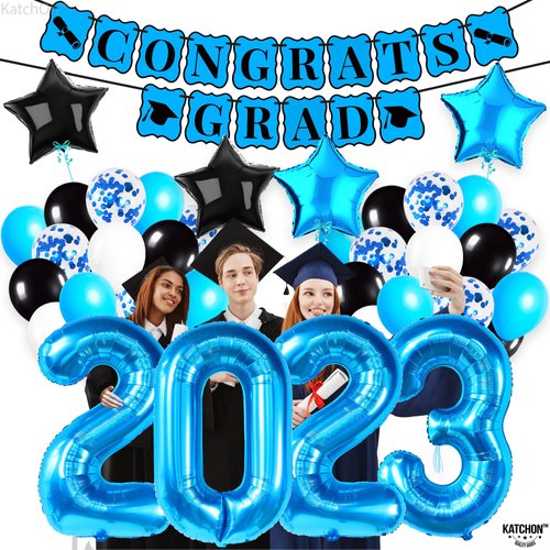 KatchOn, Blue 2023 Balloons Set - 40 Inch, Pack Of 43 | Congrats Grad Graduation Banner, Graduation Balloons 2023 | Graduation Decorations Class of 2023 Teal and Black, Blue 2023 Graduation Decoration