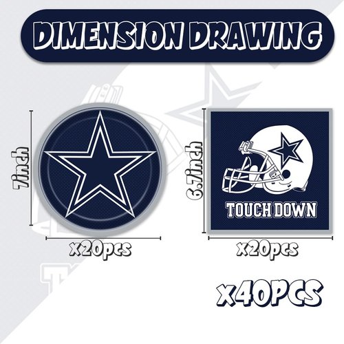 40Pcs Football Party Supplies Teen Sport Theme Tableware Set Disposable Plates Napkins Serves 20 American Rugby Tailgate Touchdown Birthday Party Decorations