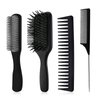 4Pcs Hair Brush Set, Included Paddle Brush Detangling Brush Hair Comb and Tail Comb, for Long Short Thick Thin Curly Hair Blowdrying Straightening Smoothing Massaging for Women, Men - Black
