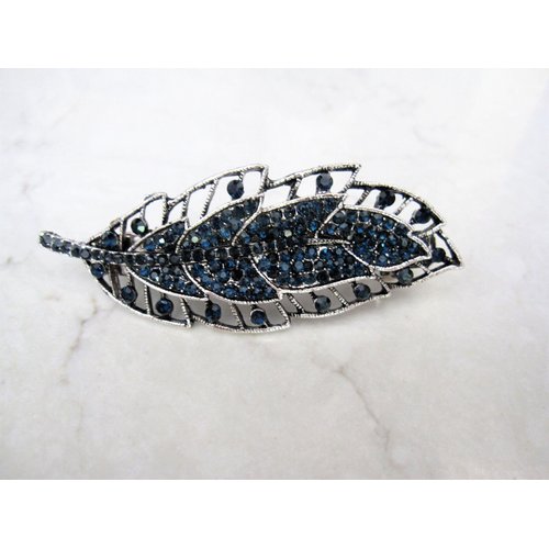 Blue gray silver leaf crystal hair clip barrette bridal hair clip
