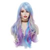 Rugelyss Rainbow Colorful Wigs for Women 26 Inches Long Wavy Fashion Synthetic Full Head Hair Wig with Bangs for Cosplay or Party