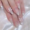 Medium Almond Press on Nails Cat Eyes French Tip Fake Nails Pink Gradient Acrylic Nails with Dot Diamond and 3D Bow Designs Artificial False Nails Glossy Full Cover Glue on Nails for Women 24Pcs