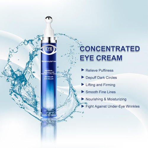 5% Caffeine Eye Serum Anti Aging, Eye Serum with Acid Niacinamide peptides for Puffy Eye Bags Fine Lines Dark Circles Wrinkles, Under Eye Cream with 360° Eye Roller Massage Ball for Men& Women